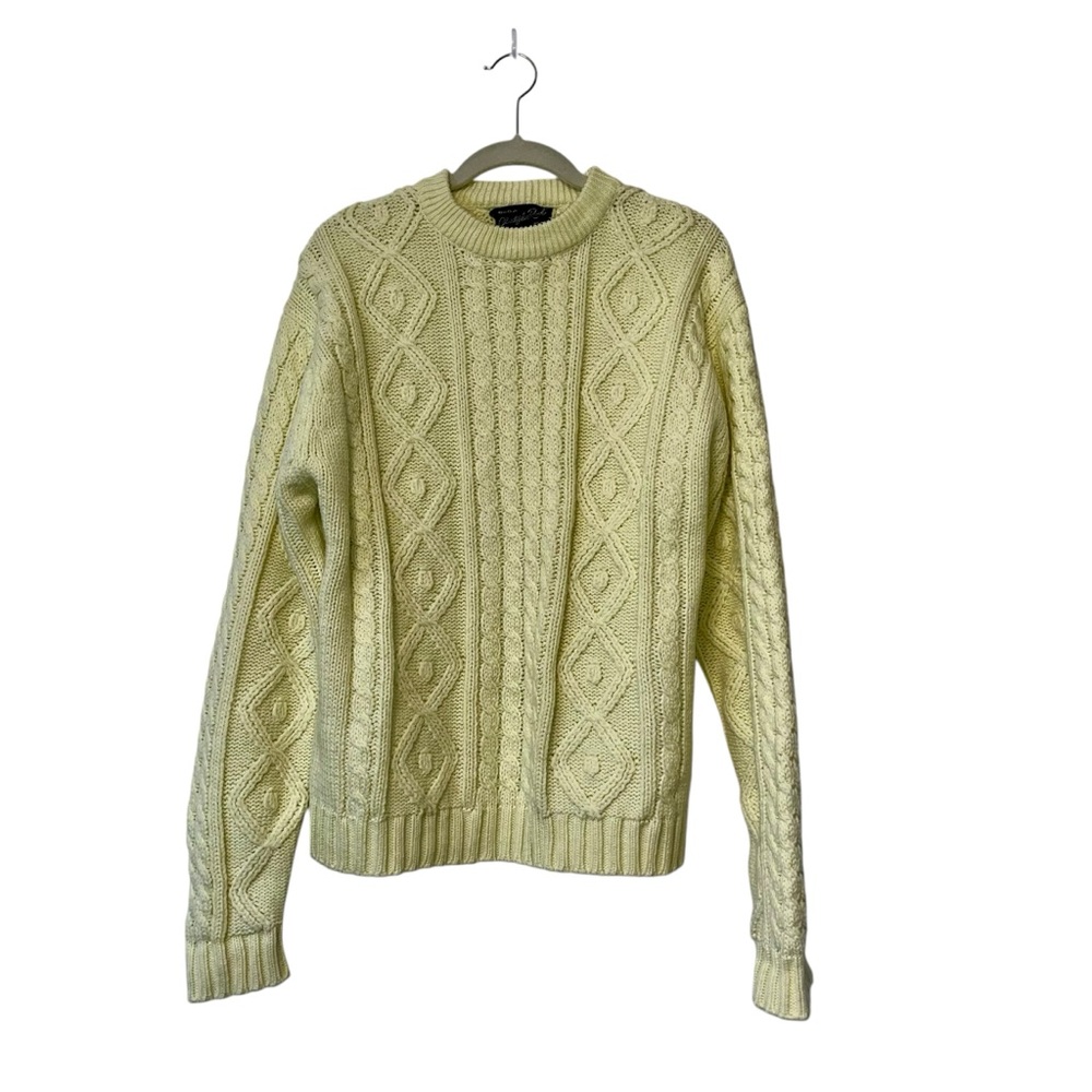 VTG Christopher Rand Cableknit Ivory Acrylic‎ Grandpa Sweater LG Fisherman